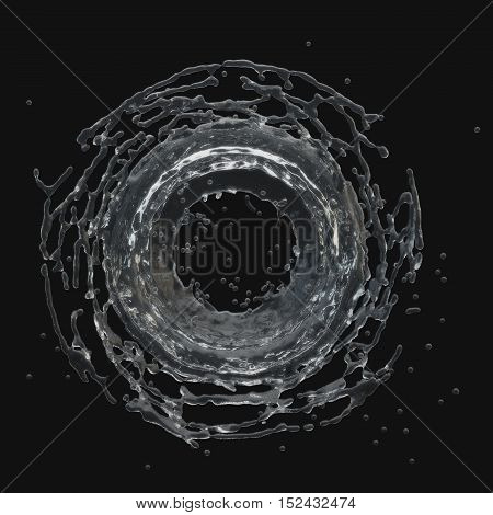 Isolated water splash on a black background. Rain drop splashes . 3D rendering
