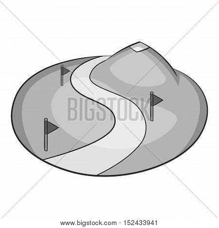Track in mountains for snowboarding icon. Gray monochrome illustration of track in mountains for snowboarding vector icon for web