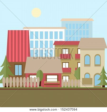 Flat design urban landscape day. Colorfull illustration