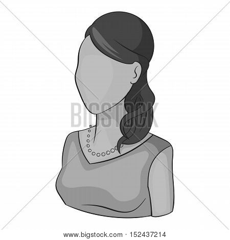 Woman avatar in dress icon. Gray monochrome illustration of woman avatar in dress vector icon for web
