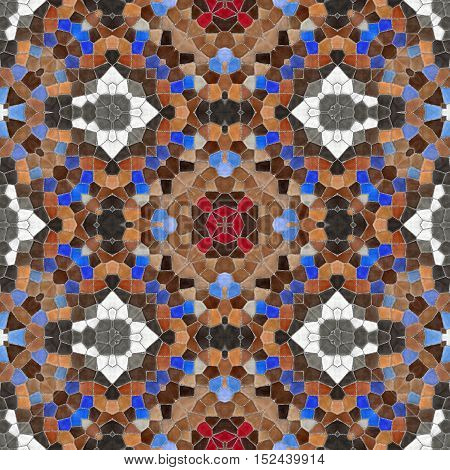 Texture oriental carpets. Mosaic from glass shards. New seamless texture of abstract fabric. Kaleidoscopic wallpaper tiles. Oriental pattern