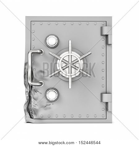 3d rendering of a broken safe box isolated on a white background. Attempting to crack. Using brute force methods to open. Trying to rob money and value