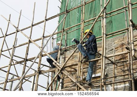 Bamboo scaffolding is a type of scaffolding made from bamboo and widely used in construction work for centuries