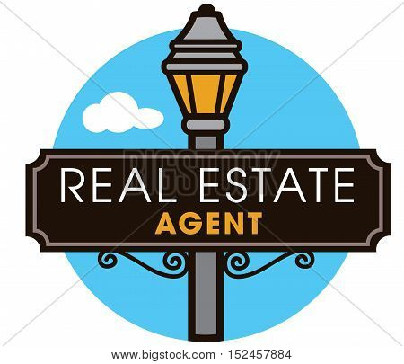 Real Estate Logo with street sign and lantern