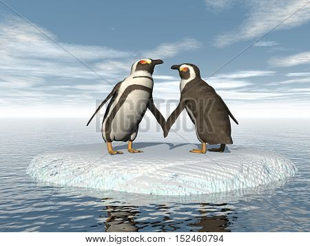 Penguins couple in the pole - 3D render