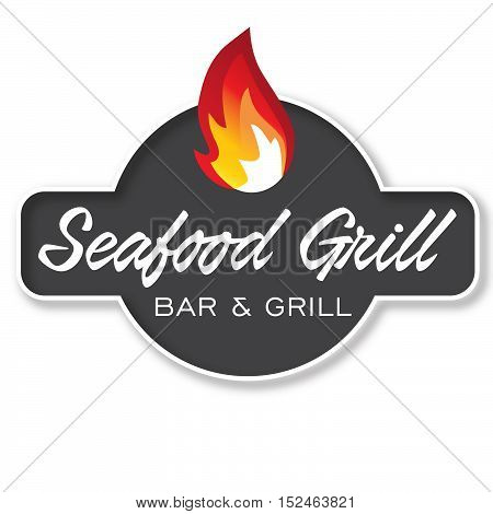 Seafood Grill Design Element Logotype, Label, Badge Fire flame vector illustration.