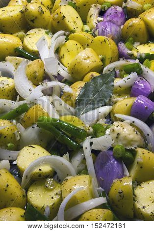 raw mixed vegetables in mediterranean style ready to grill