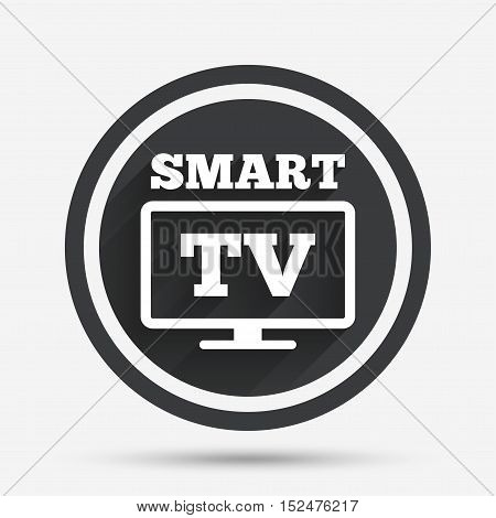 Widescreen Smart TV sign icon. Television set symbol. Circle flat button with shadow and border. Vector