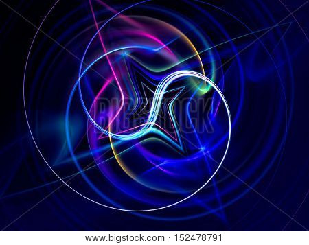Abstract fractal background - computer-generated image. Digital art: cirkle and chaos glowing curl. Trndy graphic design element.