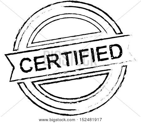 Black grunge stamp certified with red text over isolated white background
