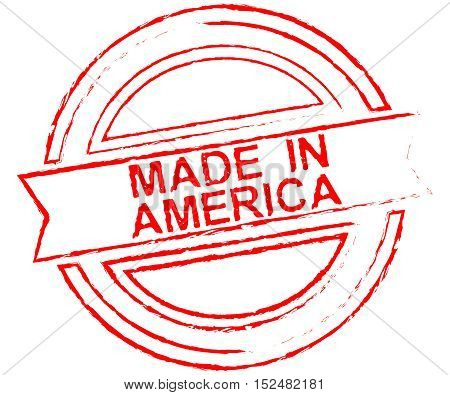 Made in America - Red grunge rubber stamp isolated on white background