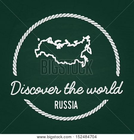 White Chalk Texture Hipster Insignia With Russian Federation Map On A Green Blackboard. Grunge Rubbe