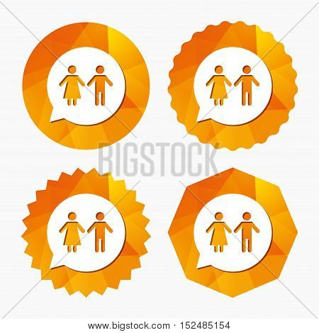Toilet sign icon. Restroom or lavatory speech bubble symbol. Triangular low poly buttons with flat icon. Vector