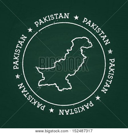 White Chalk Texture Rubber Seal With Islamic Republic Of Pakistan Map On A Green Blackboard. Grunge