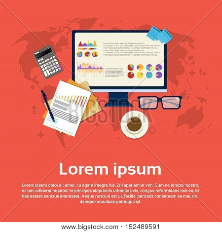 Calculator Accountant Analysis Computer Finance Diagram Web Banner Flat Vector Illustration
