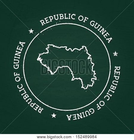 White Chalk Texture Rubber Seal With Republic Of Guinea Map On A Green Blackboard. Grunge Rubber Sea