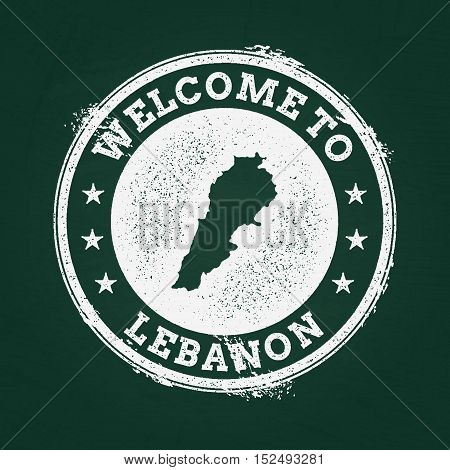 White Chalk Texture Retro Stamp With Lebanese Republic Map On A Green Blackboard. Grunge Rubber Seal