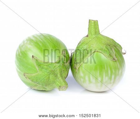 two green eggplants isolated on white background