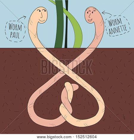 Lovely couple of cute worms in love vector illustration valentine card
