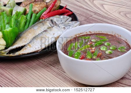 Close up of spicy shrimp paste dip as 