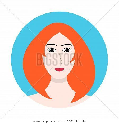 Red-haired woman face icon, flat design. Redhead girl avatar. Ginger female character user avatar, cartoon style.