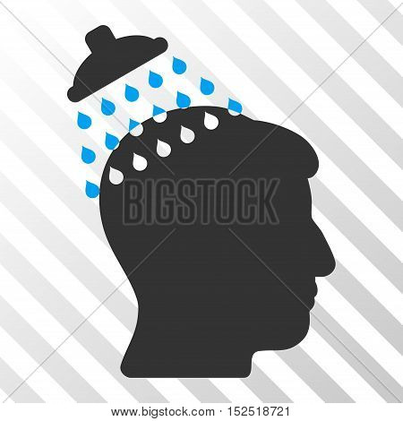 Blue And Gray Head Shower interface icon. Vector pictogram style is a flat bicolor symbol on diagonal hatch transparent background.