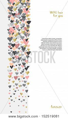 Light vertical design with hearts confetti on white background. Romantic trendy heart frame. Valentine day design for love card valentine day greetings. Vector illustration stock vector.