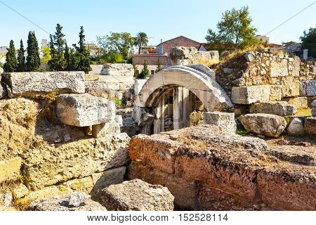 Ruins and arch in ancient Kerameikos district in Athens, Greece