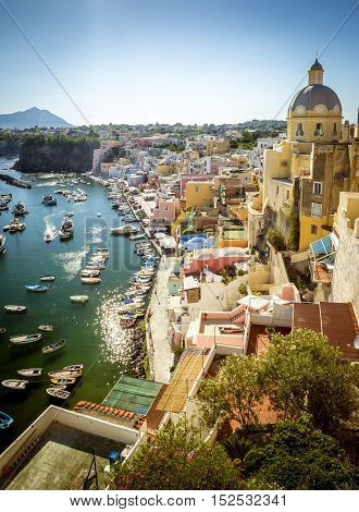 Corricella village on Procida island in Italy