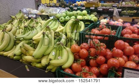 PRAGUE CZECH REPUBLIC - OCTOBER 20 2016: Vegetable section in Albert grocery supermarket. AHOLD Czech Republic operates supermarkets and hypermarkets under Albert trademark since 2000.