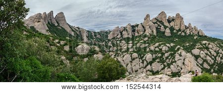 Wide angle view of montserrat mountains, Spain