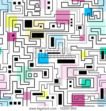 Vector memphis style seamless orthogonal geometric pattern. Abstract 80's