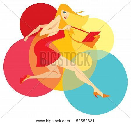 Running blondie lady in ged with color background