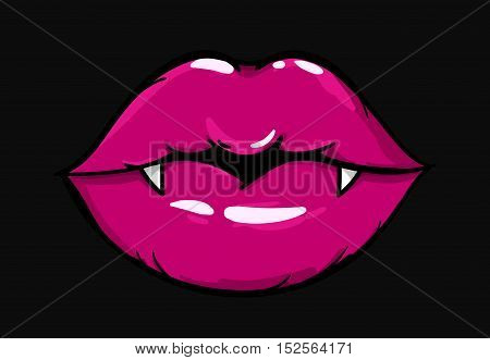 Vampire woman mouth with fangs. Halloween vector illustration