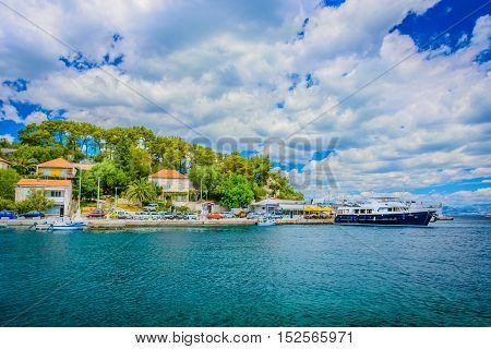 View at Island Solta seascape in small mediterranean place Rogac, Croatia landscape.