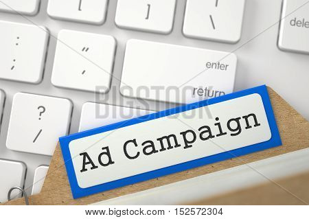 Orange Folder Index with Inscription Ad Campaign Lays on Modern Keyboard. Close Up View. Selective Focus. 3D Rendering.