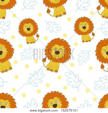 Cute little lion cartoon style. Vector pattern.