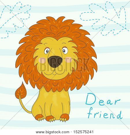 Cute lion cartoon in the jungle vector illustration.
