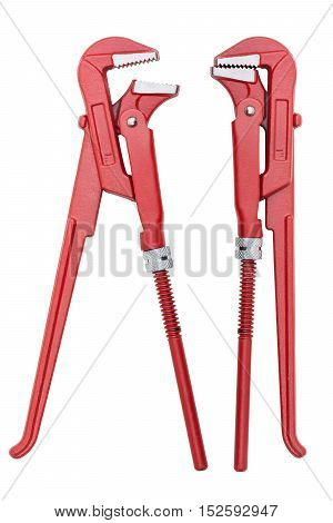 Red pipe wrench tool isolated on white background with clipping path