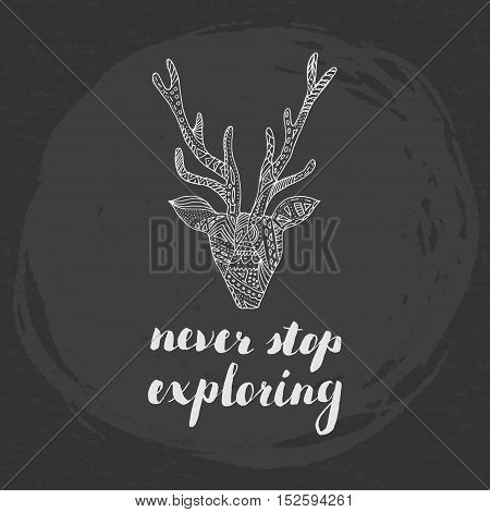 Never stop exploring concept, poster design. Calligraphy, deer silhouette.