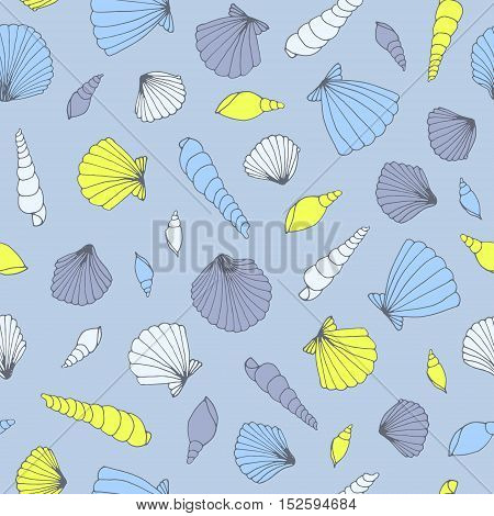 Vector seashell seamless pastel pattern. Cute background.