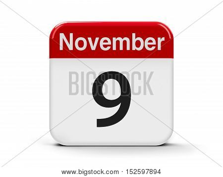 Calendar web button - The Ninth of November - International Day Against Fascism Racism and Antisemitism three-dimensional rendering 3D illustration