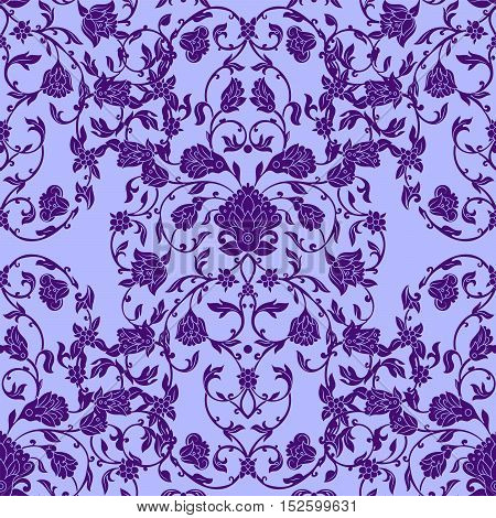Vector intricate seamless pattern in Eastern style in violet color. Ornate elements for design.Inricate ornamental decoration can be used on wedding invitations and greeting cards. Traditional floral decor