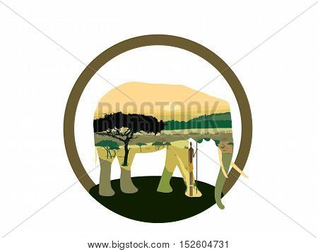 andscape savanna in the background silhouette elephant