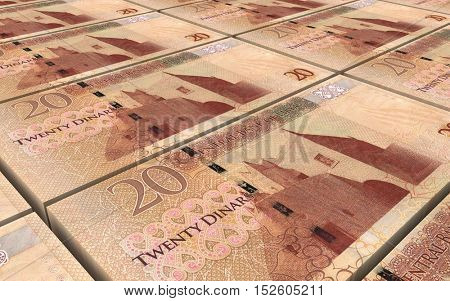 Libyan dinar bills stacked background. 3D illustration.