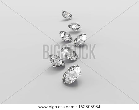 3d scaterring of diamond on gray background
