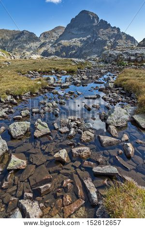 Amazing landscape of Orlovets peak from Elenski lakes, Rila Mountain, Bulgaria