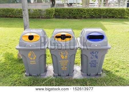 Bins In Park For Glass Bottle/ Can, Plastic Bottle, Paper Bag/ Other Waste Food Waste