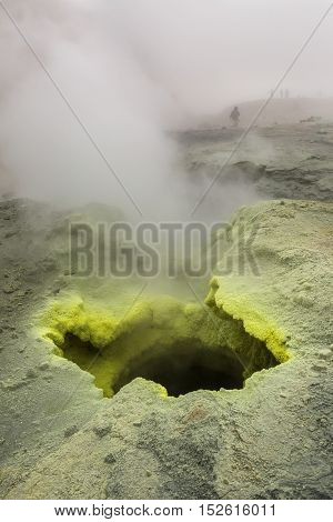 Fumarole activity in the crater of Mutnovsky volcano.
