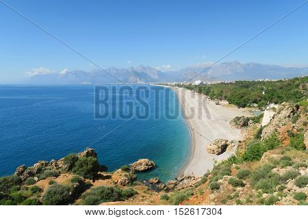 The Konyaalti Beach in Antalya with the Taurus Mountains in the Background and the Beack Park